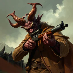 Western devil with a scoped rifle fantasy art