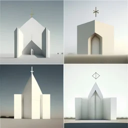 RENDER DE 4 imágenes del mismo templo religioso minimalista