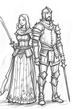 Sketches drawing knight and princess