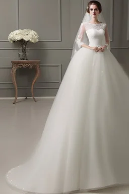 Long Luxurious White Wedding Dress