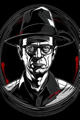 Ilustración vectorial de Gustavo Petro con gorra camisa colores negro, blanco y rojo, fondo negro