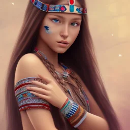 Native American girl, cute, beautiful, long hair, brown eyes