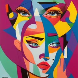 a painting of a woman with a colorful face, a cubist painting by Romero Britto, featured on pixiv, cubism, picasso, cubism, fauvism