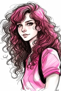 Drawing sketches Pretty woman Lisa Black pink With curly hair