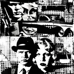 Black and white photo of Bonnie and Clyde's face, (collage), by Paul Davis, by Micah Klein, contemporary art collage, HD mixed media collage, collage of vintage gangster cars, mobster submachine guns and guns Gangsters in America, Contemporary Collage, George Mathew, Collage Artwork, Mixed Media Collage, Decollage, Collage Art, by Kurt Roesch, by Antoni Pitso, Joel-Peter Wickin, Joel - Peter Wickin