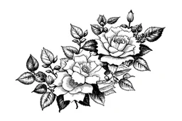 black and white line sketch of wild roses
