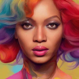 Photo of Beyonce , beautiful face, multi-hued red hair; in the style of martine johanna, draped in flowing fabric, ignore nsfw, colorful energetic brush strokes, realistic, sharp focus, 8k high definition, insanely detailed, intricate, elegant, art by martine johanna and artgerm