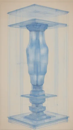 a blueprint of a square pillar with a bulb in the foot, and mirrors reflecting light up into a square crystall head