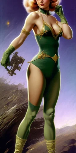 Green Martain Pin-Up Lady by Frank Frazetta, full body and face can be seen