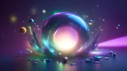 light reflections 3D cinema 4D redshift colorful blue purple, touch of green, ray of light, abstract shapes, universe, planets