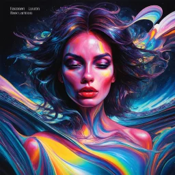 piece of album art with a women fusion with light, abstract style album cover, high level of noise and subtle texture, psychedelic cover, emotional soul, shapes and waves.