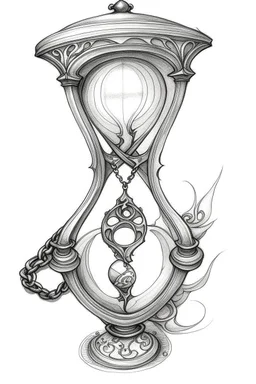 A sketch of a magical locket filigreed with silver in the shape of an hourglass made of bone