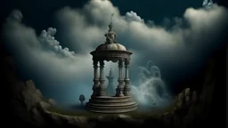 Dreamy mythological picture with the water well in the clouds