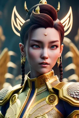 Chun-Li with short hair and dragons wings wearing only dragon scales,mythical,fantasy , magnificent, majestic, highly intricate, Realistic photography, incredibly detailed, ultra high resolution, 8k, complex 3d render, cinema 4d, dynamic pose, sitting down