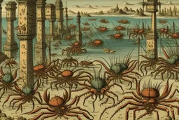 A brownish bronze Egyptian kingdom with crabs painted by Utagawa Hiroshige