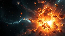 A face of spacetime erupting with blistering, glowing boils that explode into stars, nebulae, and clusters