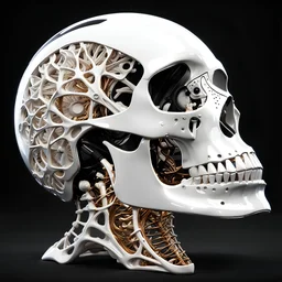 3D rendering of Expressively detailed and intricate of a hyperrealistic “glossy white vuscular”: side view, scientific, single object, black background, octane render, 8k post-production, detailled metalic bones, artstation: award-winning: professional portrait: atmospheric: commanding: fantastical: clarity: 16k: ultra quality: striking: brilliance: stunning colors: amazing depth