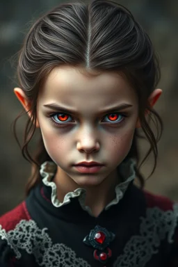 a vampire child, female, red eyes, attractive, fantasy, medieval, young