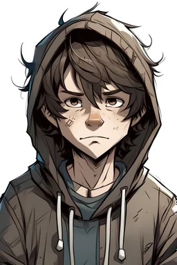 a boy named sebastian that has a hoodie and he has a blit messy hair and a diomend face