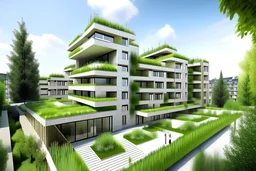 collective housing with volume play created by housing 50 units minimum with green roofs with cerculaire volume