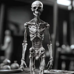 a statuette of an emaciated human cult greyscale photo