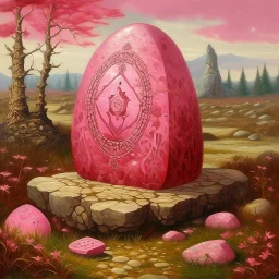 A pink land with magic runestones painted by Peter Carl Faberge