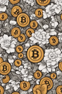 Bitcoin cryptocurrency alone are in the full blooming flowers