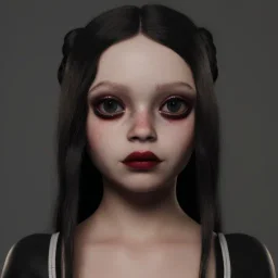 Female Jenna ortega black dress,soft goth libstick, wednesday addams make up, dramatic lighting, highly detailed, volumetric lighting, unreal engine, 8k