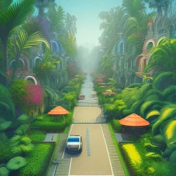 tropical city, latino, plants, streets, flat design, 2 colors