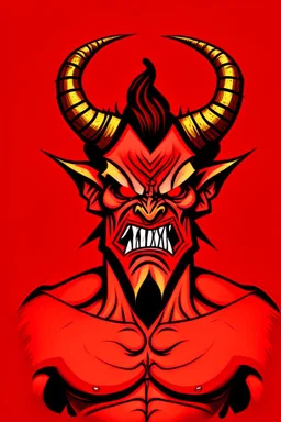 A demon wearing a red pharaonic suit and angry face Cartoon drawn