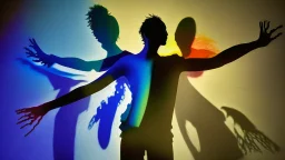 shadow made of different colors of a person with open arms