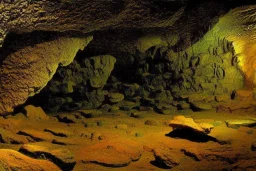 Neo-Impressionist cave, Pre-Historic, Fine Art, high quality, fine detail, moody,