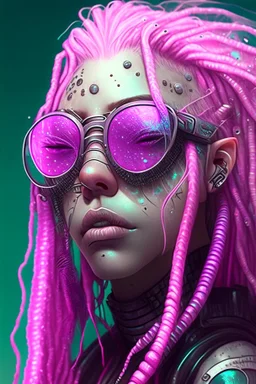 mermaid cyberpunk some fish scales on face light pink hair dreadlock sunglasses