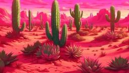 A rosy pink desert with prickly pear cactuses painted by Xul Solar