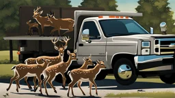 the deceased fawn's mobster styled deer family take charge at the moving truck company corporate complex using Human like Mafia tactics brute force