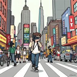 pop art pixels 1000 images youtuber with cameras attached walking thrigh crazy city cartoon