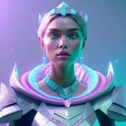 A portrait of a crystalised queen, atmospheric, realistic, unreal engine, cinematic lighting, octane render, transoarent, pink turquoise light