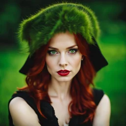 Portrait of a young woman, red hair and green eyes