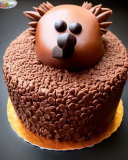 Hedgehog model made of chocolate cake with Mars bars