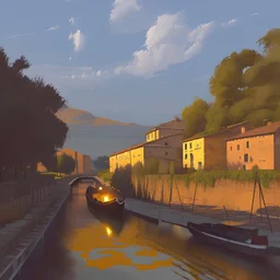 a painting of a canal with a gondola in the foreground by Guido Borelli da Caluso, pinterest, modern european ink painting, detailed painting, impressionism, outlined art