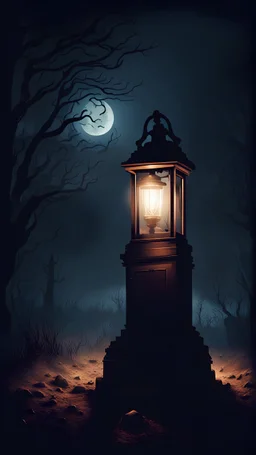 Безымянная могила ночью в свете фонарика в стиле хоррора
