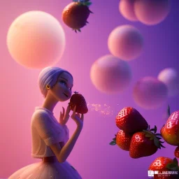 pixar style, volumetric pink sky environment and background, volumetric lighting, dramatic lighting, realistic painting of a beautiful housewife eating strawberry marmelade, smiling, detailed digital painting, extreme dense and fine, anime, ornate, colour-washed colors, elegant, small minutiae, tiny features, particulars, centered, smooth, sharp focus, renderman gofur render, 8k, uhd, detailed eyes, realistic shaded volumetric lighting, caustics, backlight