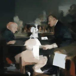 Putin, President Xi Of China And Joe Biden Play Chess With Atomic Bomb Mushroom Cloud,Complex Surgical Instruments Intermixed With A Newborn Boy,Minimalism,Painting By Adrian Ghenie,Rene Magritte,Pablo Picasso,Michelangelo,Salvador Dali,Lucian Freud