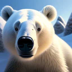 pixar style, volumetric summer desert environment and background, realistic painting of an polar bear, looking excited, volumetric lighting, dramatic lighting, detailed digital painting, extreme dense and fine fur, anime, ornate, colour-washed colors, elegant, small minutiae, tiny features, particulars, centered, smooth, sharp focus, renderman gofur render, 8k, uhd, detailed eyes, realistic shaded volumetric lighting, sunlight caustics, backlight, centered camera view