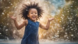 Magical Fantastic young happy child facing camera, Liquid Structure, Flying snowflakes, Splash, Portrait Photography, Fantasy Background, Intricate Patterns, Ultra Detailed, Luminous, Radiance, Joy, Exuberance, Fun, energy, excitement, Ultra Realism, Complex Details, Intricate Details, 16k, HDR, High Quality, Trending On Artstation, Sharp Focus, Studio Photo, Intricate Details, Highly Detailed, perfect anatomy