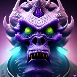 oni purple villain in galaxy, teal and purple smoke, detailed, realistic, 4k