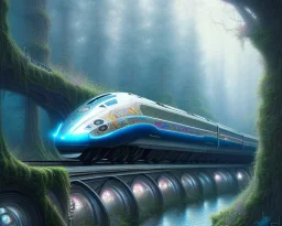 stunning hyperdetailed futuristic train; meticulously hyperdetailed train :: beautiful natural lighting :: fantasy mixed media :: By James Jean digital painting, digital illustration, extreme detail, digital art, 4k, ultra hd