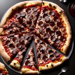 pizza with chocolate, black table