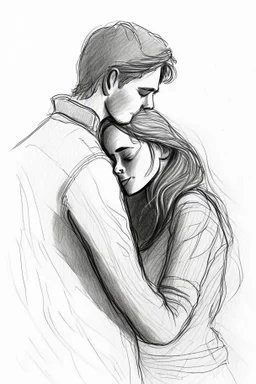 Sketch drawing of couple embrace