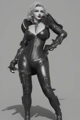 Madonna as evil woman in leather, voluptuous